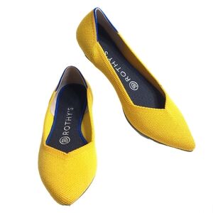 Rothy’s Womens Yellow Marigold Pointed Toe Slip On Flats Ballet Style‎ Size 7.5